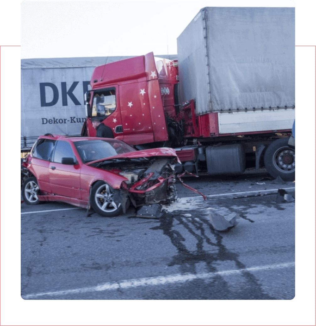 Image capturing a red car involved in an accident, featuring the representation of R&G Personal Injury Lawyers and emphasizing their expertise in handling cases related to car accidents. The visual aligns seamlessly with the page's context, highlighting the firm's dedication to addressing incidents of this nature.